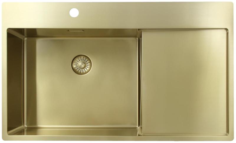 Pure.Sink Exclusivo Évier doré avec égouttoir 86 x 52 cm Robinet à levier gauche PEX5086LT-60