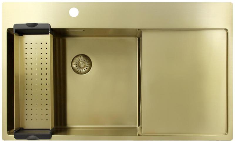 Pure.Sink Exclusivo Évier doré avec égouttoir 86 x 52 cm Robinet à levier gauche PEX5086LT-60