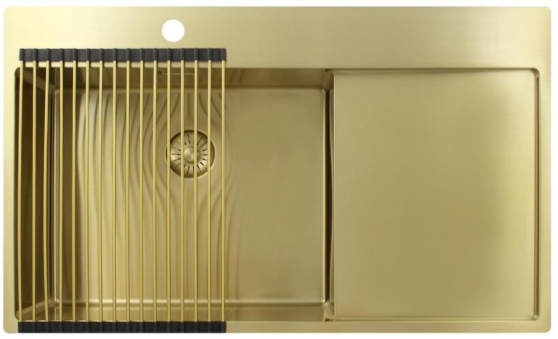 Pure.Sink Exclusivo Évier doré avec égouttoir 86 x 52 cm Robinet à levier gauche PEX5086LT-60