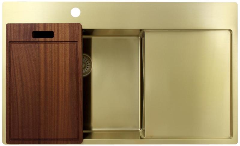 Pure.Sink Exclusivo Évier doré avec égouttoir 86 x 52 cm Robinet à levier gauche PEX5086LT-60