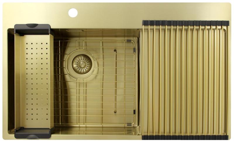 Pure.Sink Exclusivo Évier doré avec égouttoir 86 x 52 cm Robinet à levier gauche PEX5086LT-60