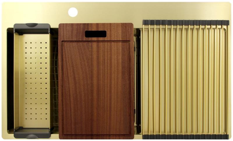 Pure.Sink Exclusivo Évier doré avec égouttoir 86 x 52 cm Robinet à levier gauche PEX5086LT-60