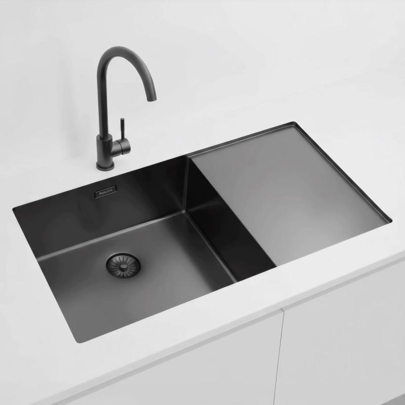 Pure.Sink Exclusivo Gun Metal évier avec égouttoir 86x52 cm Tapwing à gauche PEX5086LT-61