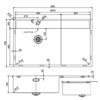 Pure.Sink Exclusivo Évier en cuivre avec égouttoir 86x52 cm Tapwing à gauche PEX5086LT-62