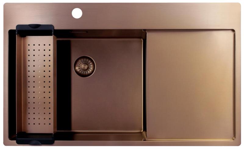 Pure.Sink Exclusivo Évier en cuivre avec égouttoir 86x52 cm Tapwing à gauche PEX5086LT-62