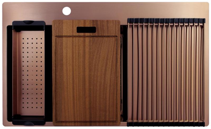 Pure.Sink Exclusivo Évier en cuivre avec égouttoir 86x52 cm Tapwing à gauche PEX5086LT-62