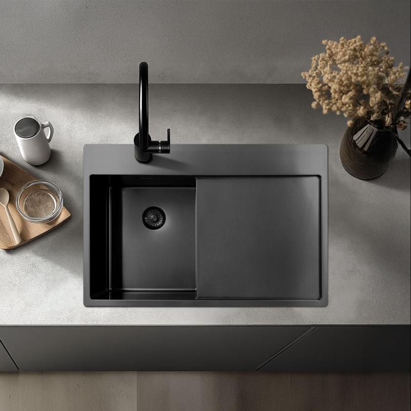 Pure.Sink Exclusivo Évier en inox avec égouttoir 86x52 cm Tapwing à droite PEX5086RT-02