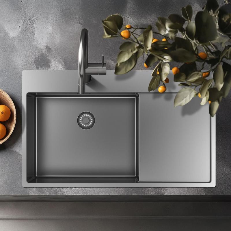 Pure.Sink Exclusivo Évier en inox avec égouttoir 86x52 cm Tapwing à droite PEX5086RT-02