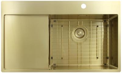 Pure.Sink Exclusivo Évier doré avec égouttoir 86x52 cm Tapwing à droite PEX5086RT-60