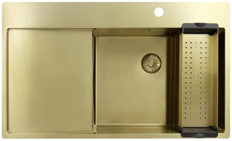 Pure.Sink Exclusivo Évier doré avec égouttoir 86x52 cm Tapwing à droite PEX5086RT-60
