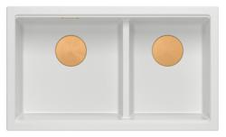 Quadri Newport II Double Évier de montage en Granit Blanc 76x45 cm avec Bouchon en Cuivre 1208971358