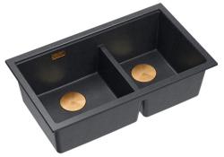 Quadri Newport II Double Évier de montage en Surface en Granit Anthracite 76x45 cm avec Bouchon en Cuivre 1208971359