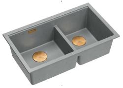 Quadri Newport II Double Évier en Granit Gris 76x45 cm avec Bouchon en Cuivre 1208971360