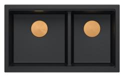 Quadri Newport II Évier en Granit Noir Double à Poser 76x45 cm avec Bouchon en Cuivre 1208971361