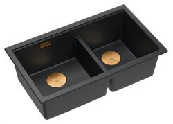 Quadri Newport II Évier en Granit Noir Double à Poser 76x45 cm avec Bouchon en Cuivre 1208971361