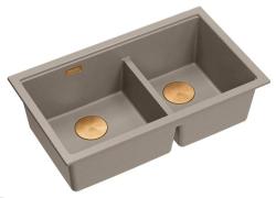 Quadri Newport II Double Taupe Granit Évier de surface 76x45 cm avec Bouchon en cuivre 1208971362