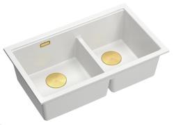 Quadri Newport II Double Évier en Granit Blanc 76x45 cm avec Bouchon Doré 1208971363