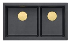 Quadri Newport II Double Évier de Montage en Granit Anthracite 76x45 cm avec Bouchon Doré 1208971364