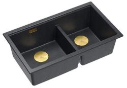 Quadri Newport II Double Évier de Montage en Granit Anthracite 76x45 cm avec Bouchon Doré 1208971364