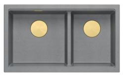 Quadri Newport II Double Évier en Granit Gris 76x45 cm avec Bouchon Doré 1208971365