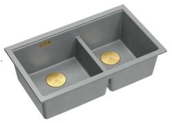Quadri Newport II Double Évier en Granit Gris 76x45 cm avec Bouchon Doré 1208971365