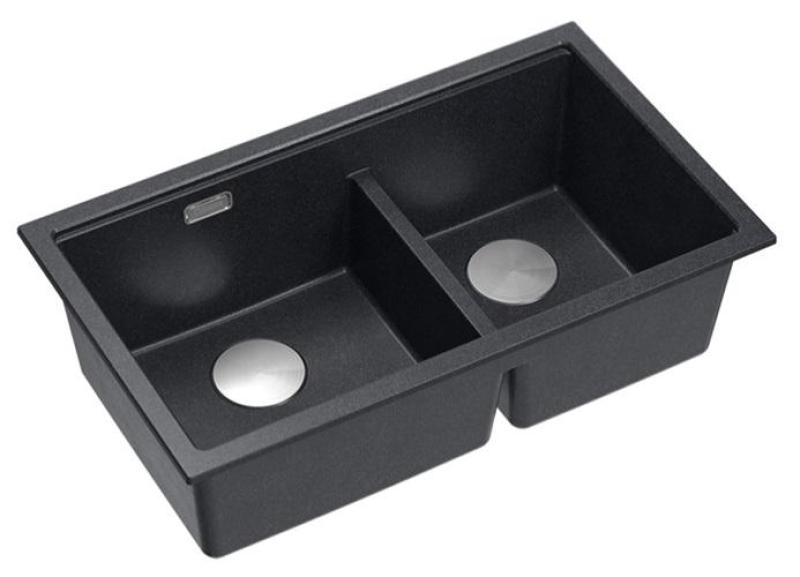 Quadri Newport II Double Évier de surface en granit anthracite 76x45 cm avec bouchon en inox 1208971369