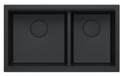 Quadri Newport II Double Evier en Granit Noir 76x45 cm avec Bouchon Noir 1208971371