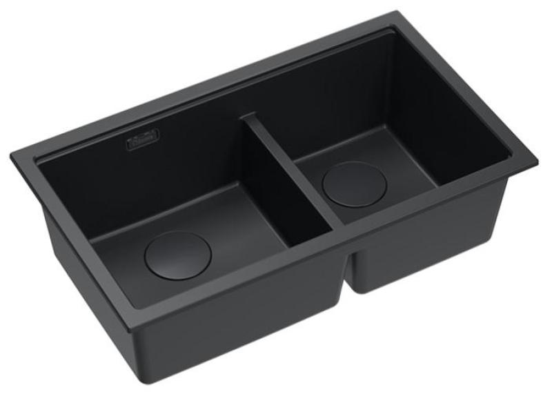 Quadri Newport II Double Evier en Granit Noir 76x45 cm avec Bouchon Noir 1208971371