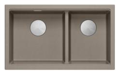 Quadri Newport II Double Taupe Granit Évier de montage 76x45 cm avec bouchon en acier inoxydable 1208971372