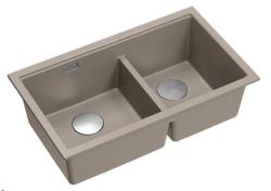 Quadri Newport II Double Taupe Granit Évier de montage 76x45 cm avec bouchon en acier inoxydable 1208971372