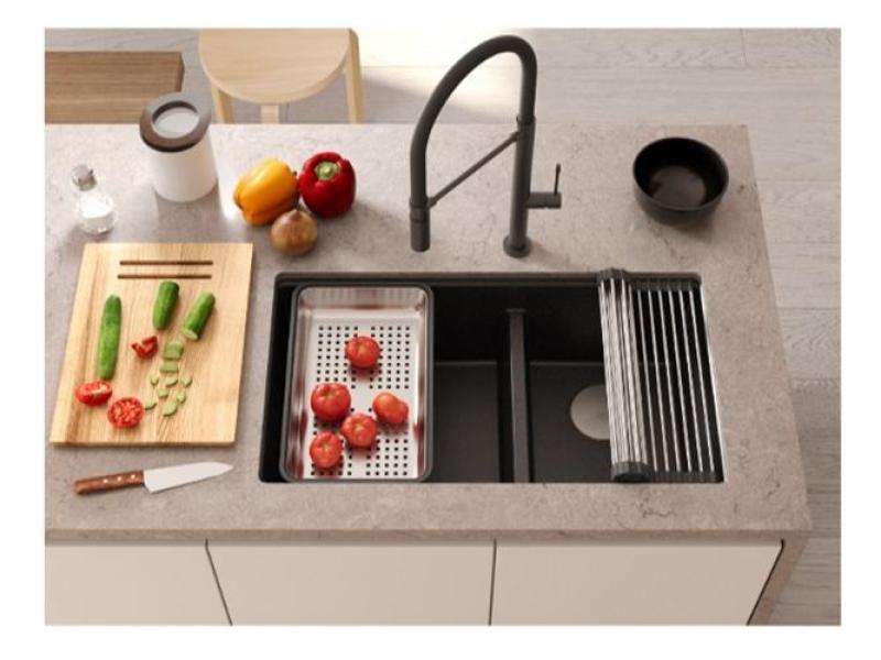 Quadri Newport II Double Taupe Granit Évier Sous Plan 702 x 390 mm avec Bouchon en Cuivre 1208971377