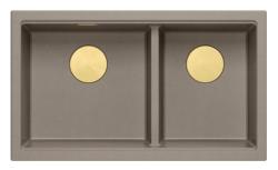Quadri Newport II Double Taupe Granit Évier Sous-Plan 702 x 390 mm avec Bouchon Doré 1208971382