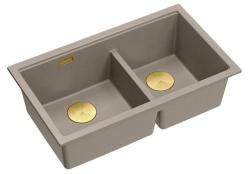 Quadri Newport II Double Taupe Granit Évier Sous-Plan 702 x 390 mm avec Bouchon Doré 1208971382