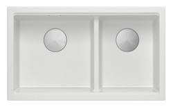 Quadri Newport II Double Evier Sous-Plan en Granit Blanc 702 x 390 mm avec Bouchon en Acier Inoxydable 1208971383