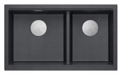 Quadri Newport II Double Evier Sous-Plan en Granit Anthracite 702 x 390 mm avec Bouchon en Acier Inoxydable 1208971384