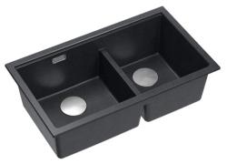 Quadri Newport II Double Evier Sous-Plan en Granit Anthracite 702 x 390 mm avec Bouchon en Acier Inoxydable 1208971384