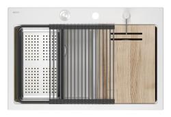 Quadri Hard Rock Double Évier de montage en granit blanc 76x50 cm avec bouchon en acier inoxydable et accessoires 1208971398