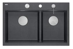 Évier de montage Quadri Hard Rock Double Granit Anthracite 76x50 cm avec bouchon en acier inoxydable et accessoires 1208971399
