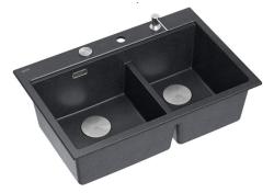 Évier de montage Quadri Hard Rock Double Granit Anthracite 76x50 cm avec bouchon en acier inoxydable et accessoires 1208971399