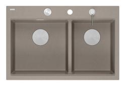 Quadri Hard Rock Double Taupe Granit Évier de surface 76x50 cm avec bouchon en acier inoxydable et accessoires 1208971402