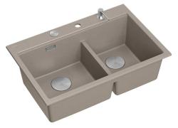 Quadri Hard Rock Double Taupe Granit Évier de surface 76x50 cm avec bouchon en acier inoxydable et accessoires 1208971402
