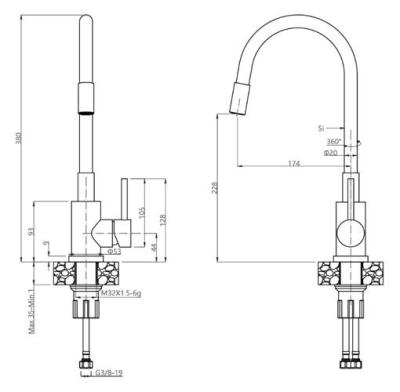 Robinet de cuisine Quadri Bristol en or avec bec flexible blanc 1208971408