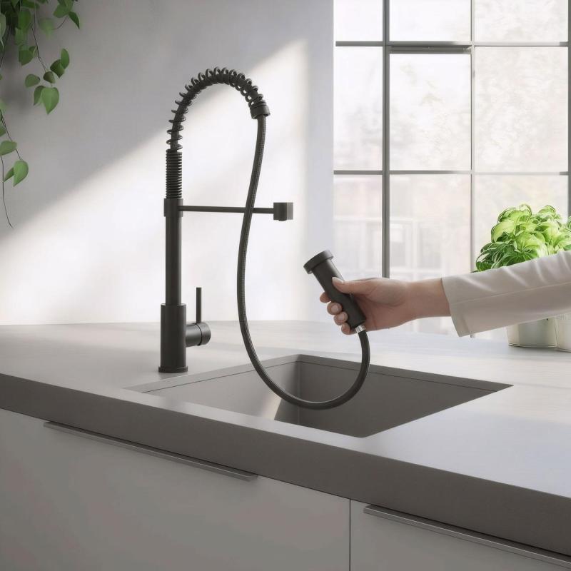 Quadri Redwick robinet de cuisine noir avec sortie semi-flexible et douche avec 2 types de jets plus fonction d'arrêt d'eau 1208971410