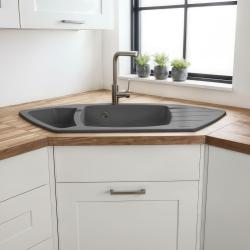 Graniteland Monte Évier d'angle en granit gris à poser 901x538mm avec bouchon en inox 1208971416