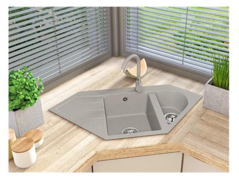 Graniteland Amiata Granites beige Évier d'angle à poser 965x496mm avec Plug en inox 1208971417