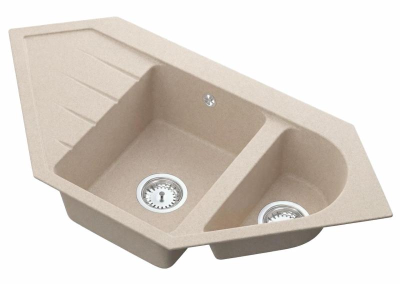 Graniteland Amiata Évier d'angle en granit beige à poser 955 x 489 mm avec bouchon en acier inoxydable 1208971417