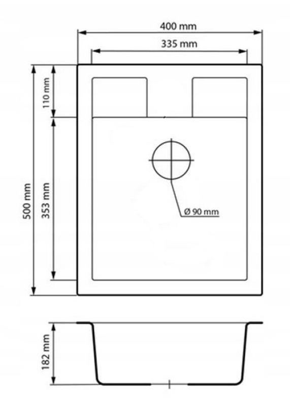 Graniteland Prest Évier en granit beige Tapwing avec trou pour robinet encastré 400x500mm avec bouchon en inox 1208971422