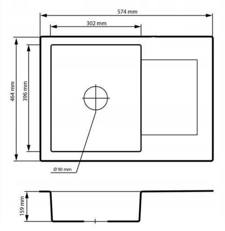 Graniteland Nex Évier en granit noir avec égouttoir 574x464 mm 1208971428