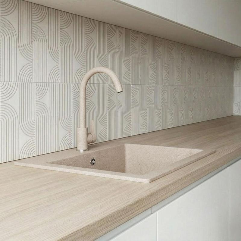 Graniteland Nera Évier en Granit 45x42 cm Beige en Surface avec Trou pour Robinet et Bouchon en Acier Inoxydable 1208971434