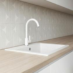 Graniteland Nera Évier en Granit 45x42 cm Montage Blanc avec Trou pour Robinet et Bouchon en Acier Inoxydable 1208971435